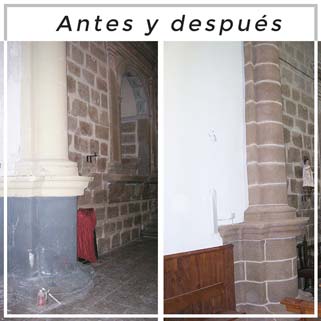 Restauración de parades interiores decoradas en una iglesia. Trabajos realizados por Pintdevaj, empresa de pintura y decoración en Toledo y Madrid